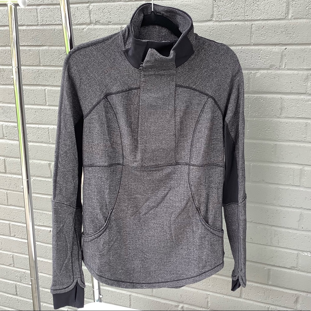 Lululemon Base Runner 1/2 Zip heathered herringbone heathered black size 10